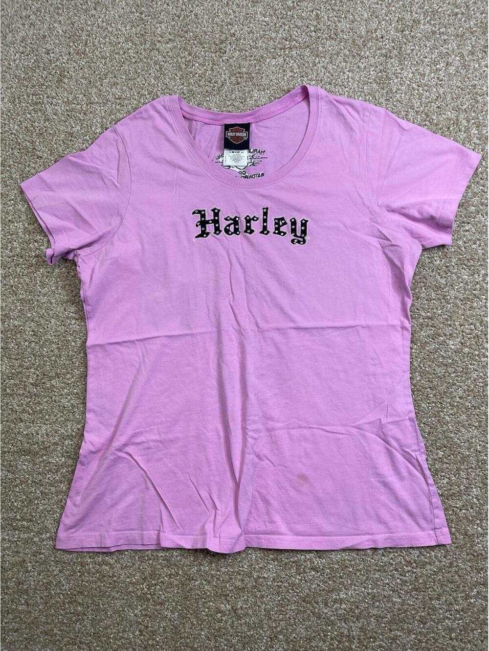 Harley Davidson Bubblegum Pink Black Logo With Rhinestones Size S